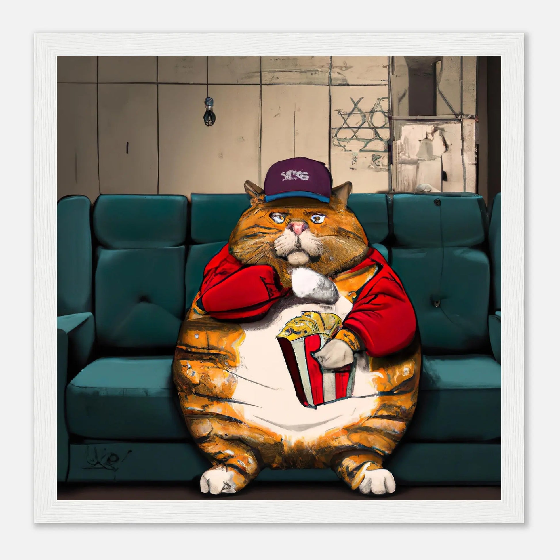 Gerahmtes Premium-Poster - Katze - Cartoon Stil, KI-Kunst – RolConArt