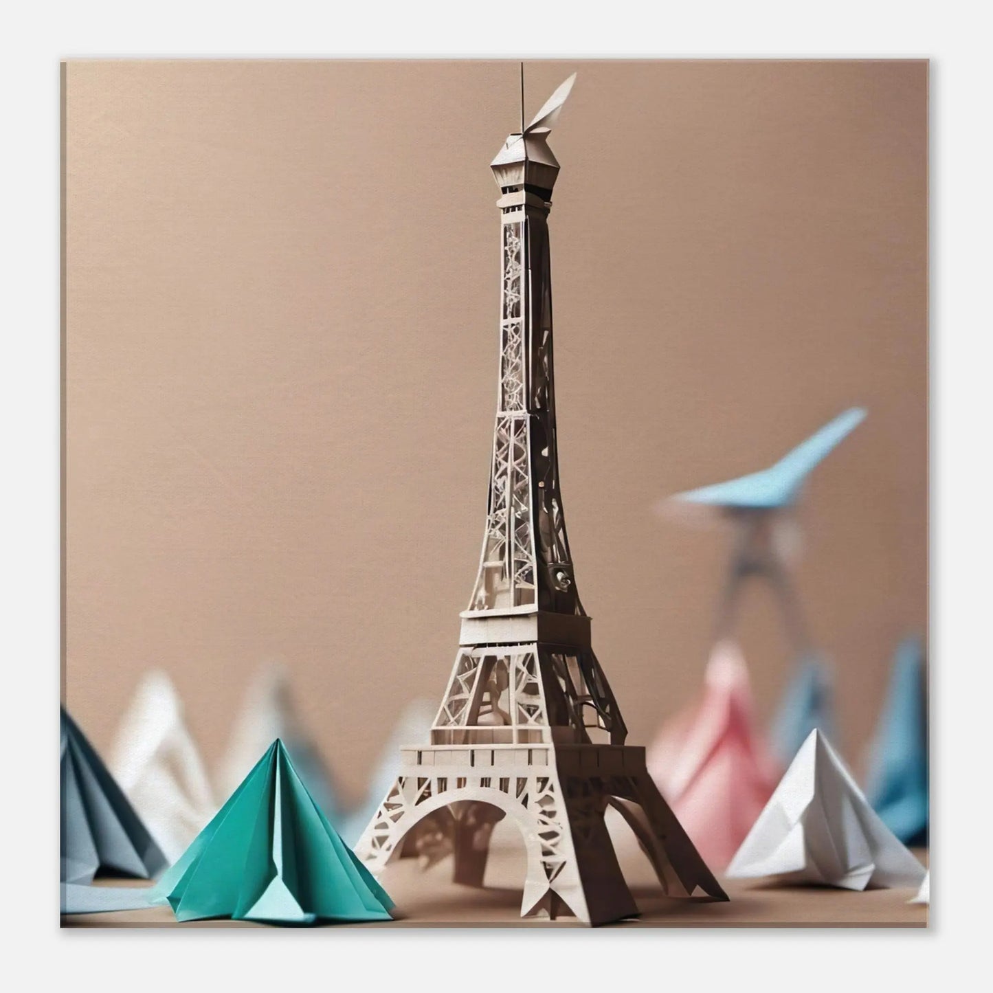 Leinwandbild - Eiffelturm - Origami Stil, KI-Kunst - RolConArt, Origami Kunst, 50x50-cm-20x20