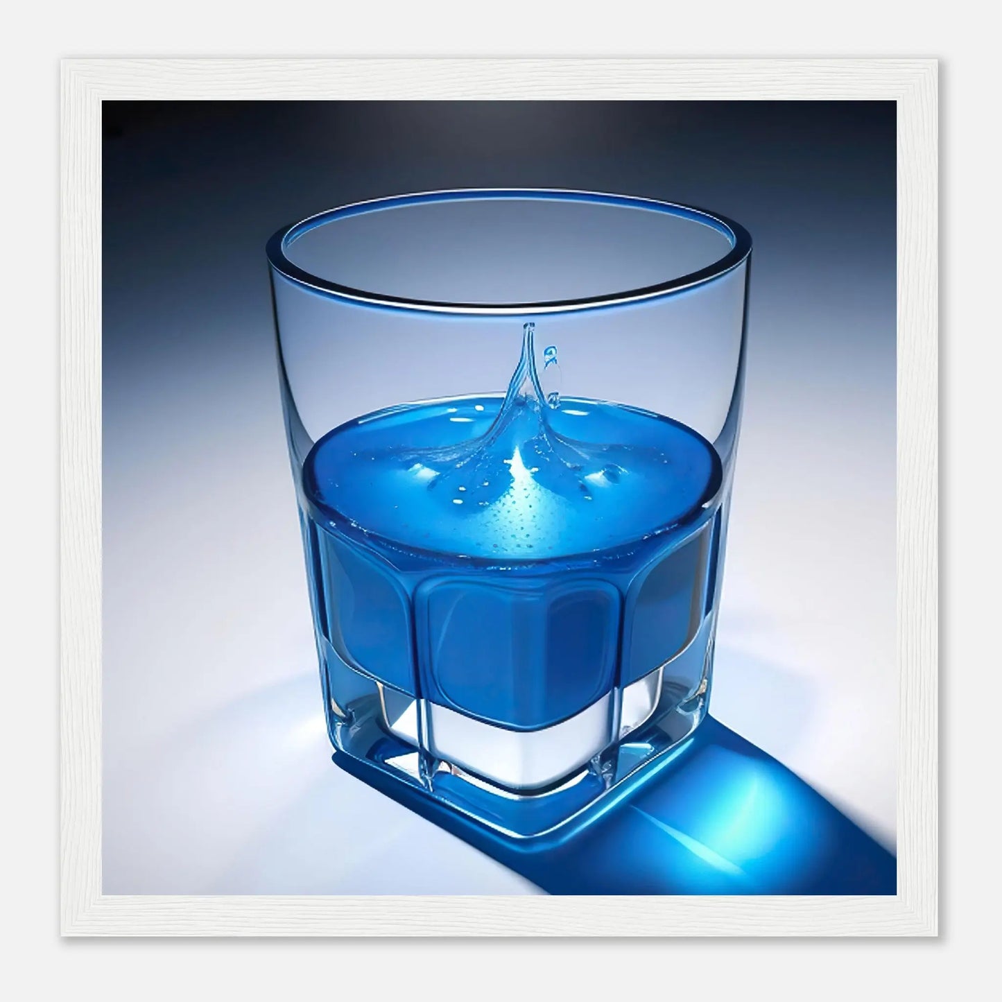 Gerahmtes Premium-Poster - Glas mit blauem Trank - Foto Stil, KI-Kunst - RolConArt, Kreative Vielfalt, 30x30-cm-12x12-Weißer-Rahmen