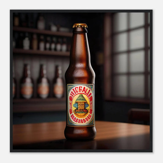 Gerahmtes Premium-Poster - Bierflasche - Foto Stil, KI-Kunst - RolConArt, Kreative Vielfalt, 70x70-cm-28x28-Schwarzer-Rahmen