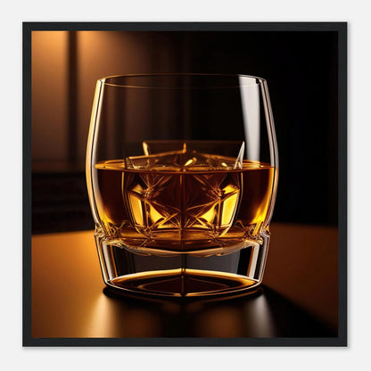 Gerahmtes Premium-Poster - Whiskey im Glas - Foto Stil, KI-Kunst - RolConArt, Kreative Vielfalt, 50x50-cm-20x20-Schwarzer-Rahmen