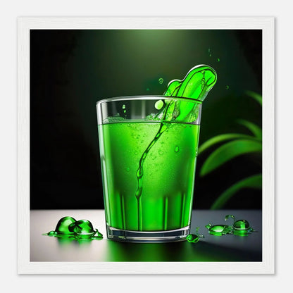 Gerahmtes Premium-Poster - Glas mit grünem Trank - Foto Stil, KI-Kunst - RolConArt, Kreative Vielfalt, 30x30-cm-12x12-Weißer-Rahmen