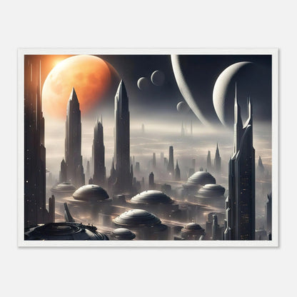 Gerahmtes Premium-Poster -Futuristische Welt- Digitaler Stil, KI-Kunst - RolConArt, Sci-Fi, 45x60-cm-18x24-Weißer-Rahmen