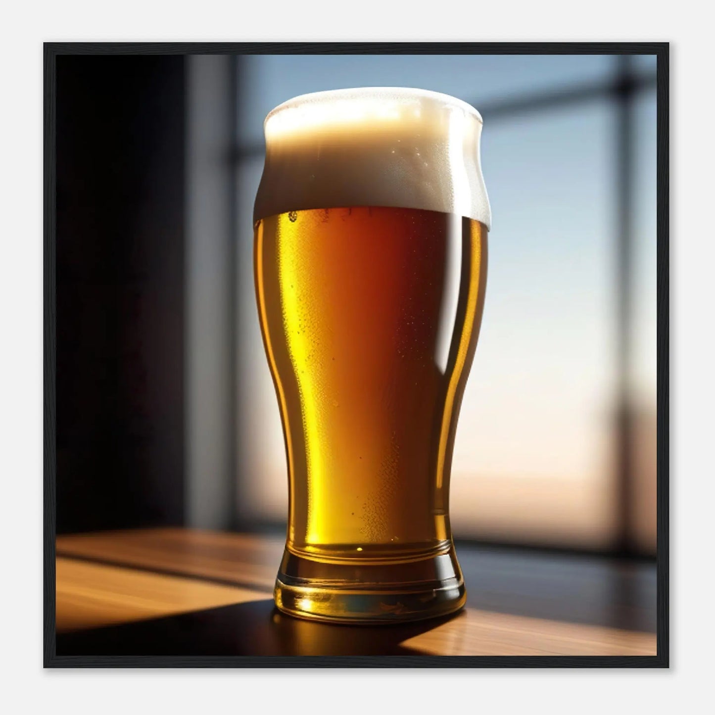 Gerahmtes Premium-Poster - Bier im Glas - Foto Stil, KI-Kunst - RolConArt, Kreative Vielfalt, 70x70-cm-28x28-Schwarzer-Rahmen