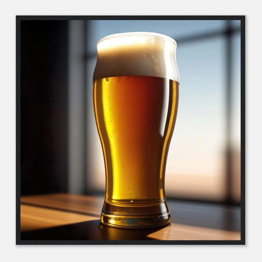 Gerahmtes Premium-Poster - Bier im Glas - Foto Stil, KI-Kunst - RolConArt, Kreative Vielfalt, 70x70-cm-28x28-Schwarzer-Rahmen