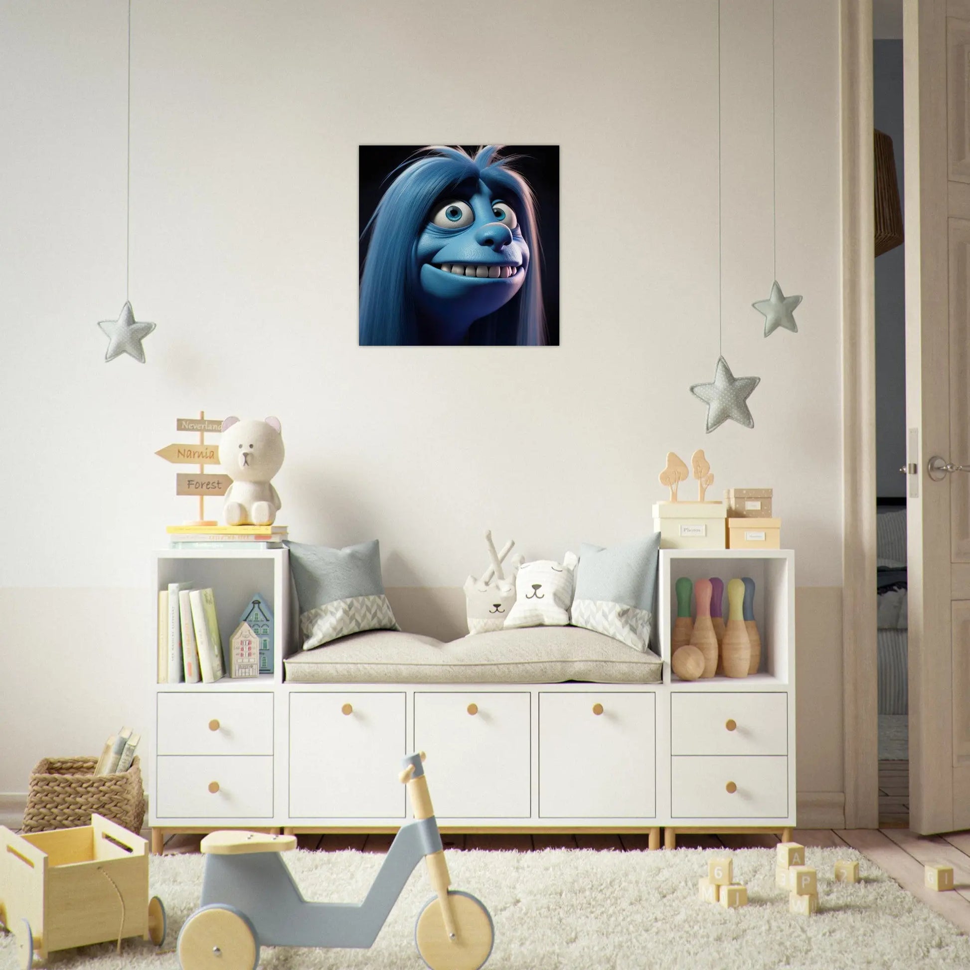 Aluminiumdruck - Lustiges Monster blau - Kinderbild, 3D-Stil, KI-Kunst RolConArt