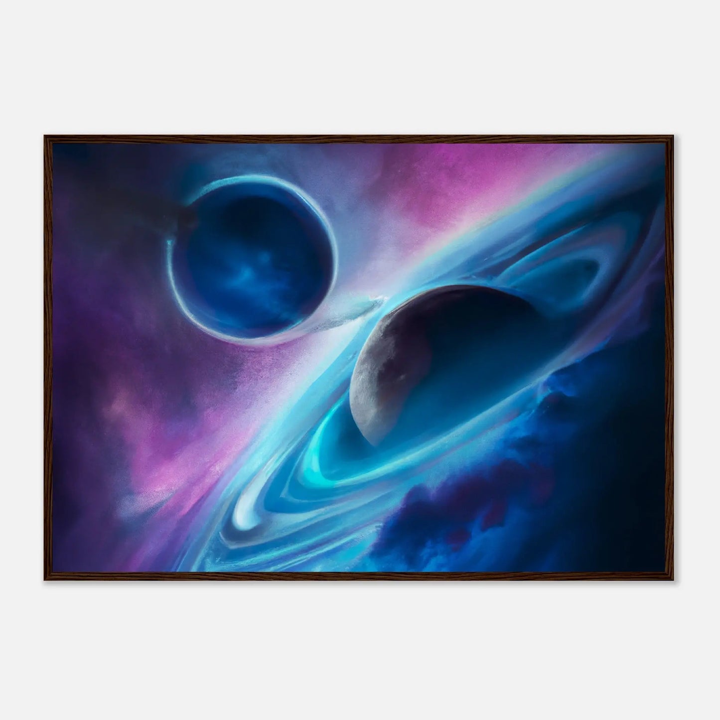 Gerahmtes Premium-Poster - Planet, Weltraum - Digitaler Stil, KI-Kunst - RolConArt, Sci-Fi, 70x100-cm-28x40-Dunkles-Holz