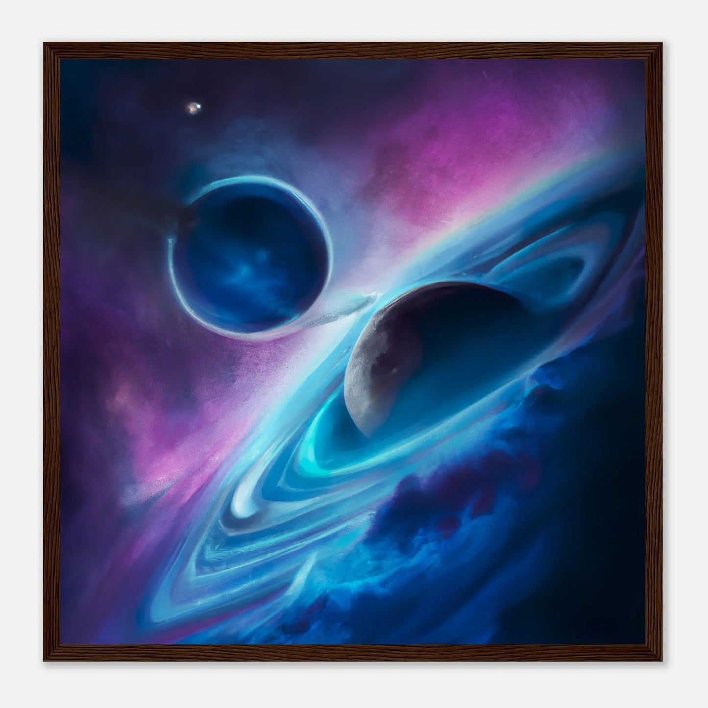 Gerahmtes Premium-Poster - Planet, Weltraum - Digitaler Stil, KI-Kunst - RolConArt, Sci-Fi, 50x50-cm-20x20-Dunkles-Holz