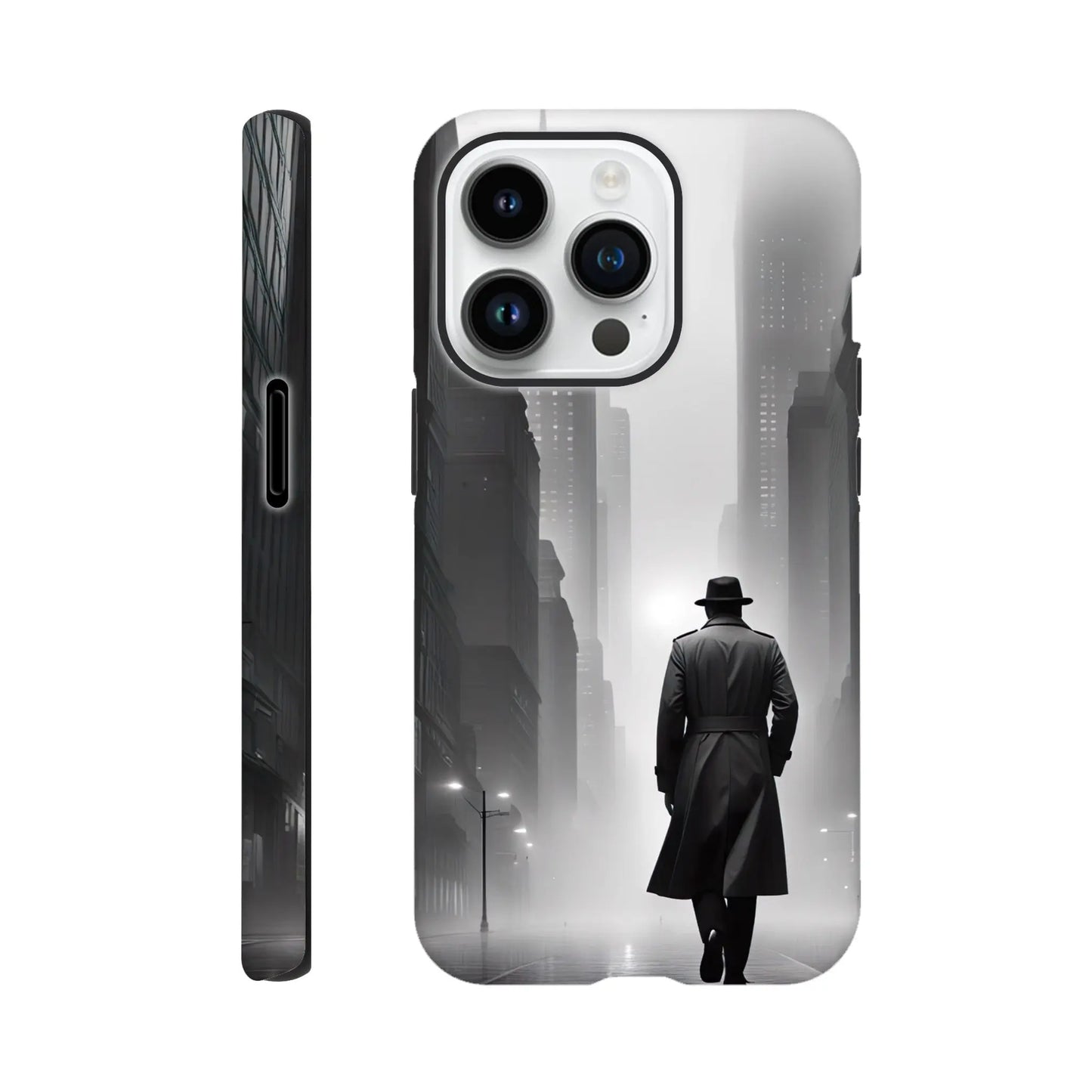 Smartphone-Hülle "Hart" - Stadtgänger - Schwarz-Weiß Stil, KI-Kunst RolConArt, Schwarz-Weiß, iPhone-14-Pro