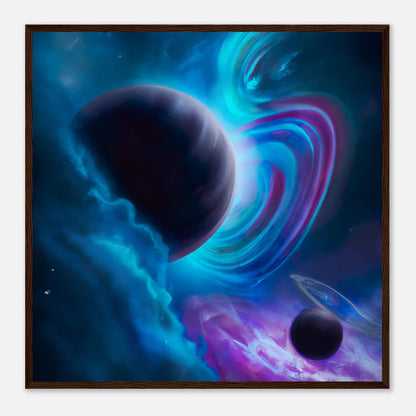 Gerahmtes Premium-Poster - Planet, Weltraum - Digitaler Stil, KI-Kunst - RolConArt, Sci-Fi, 70x70-cm-28x28-Dunkles-Holz