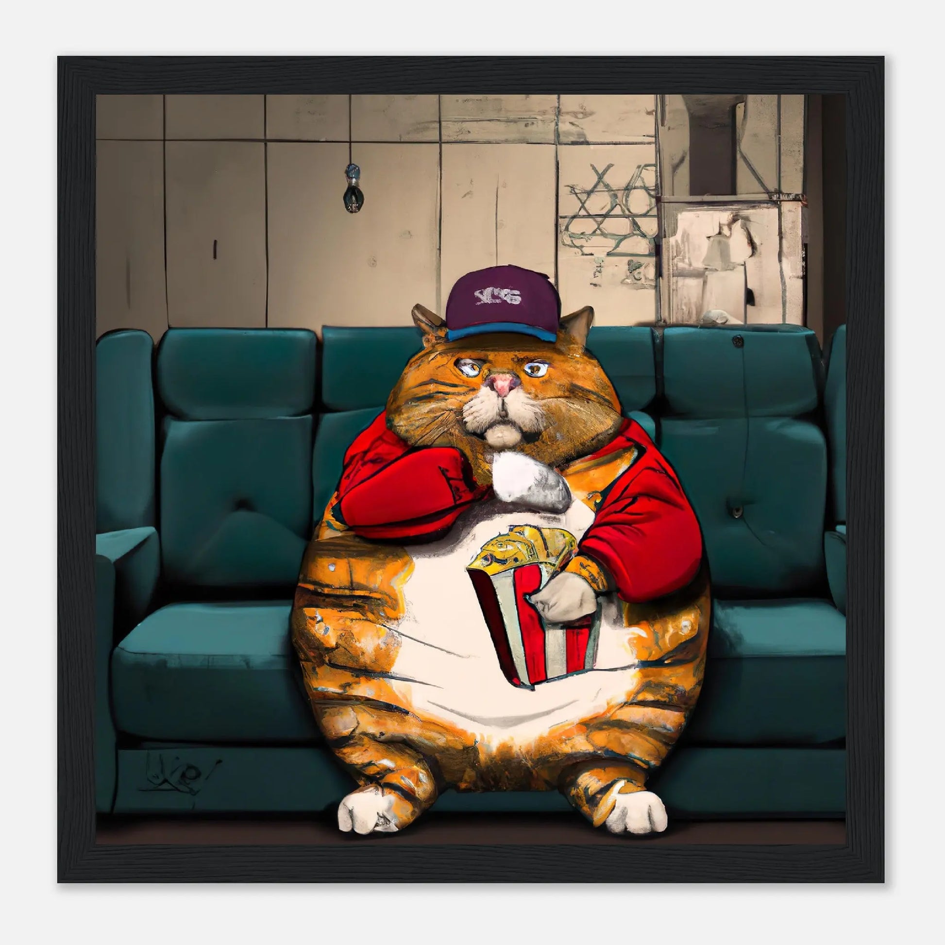 Gerahmtes Premium-Poster - Katze - Cartoon Stil, KI-Kunst