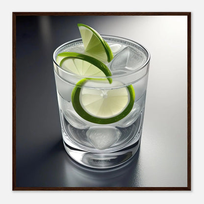 Gerahmtes Premium-Poster - Gin Tonic im Glas - Foto Stil, KI-Kunst - RolConArt, Kreative Vielfalt, 70x70-cm-28x28-Dunkler-Holzrahmen