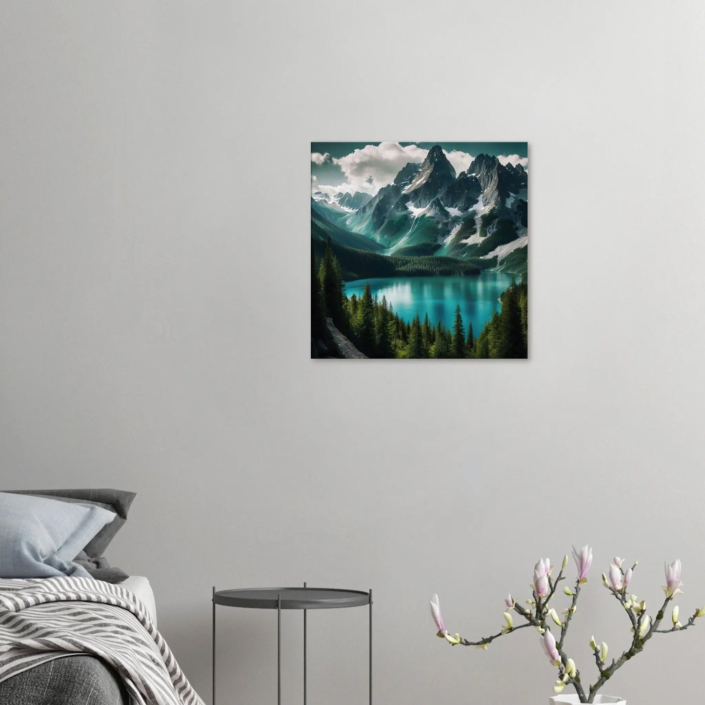 Leinwandbild - Berglandschaft mit See - Foto Stil, KI-Kunst - RolConArt, Landschaften, 