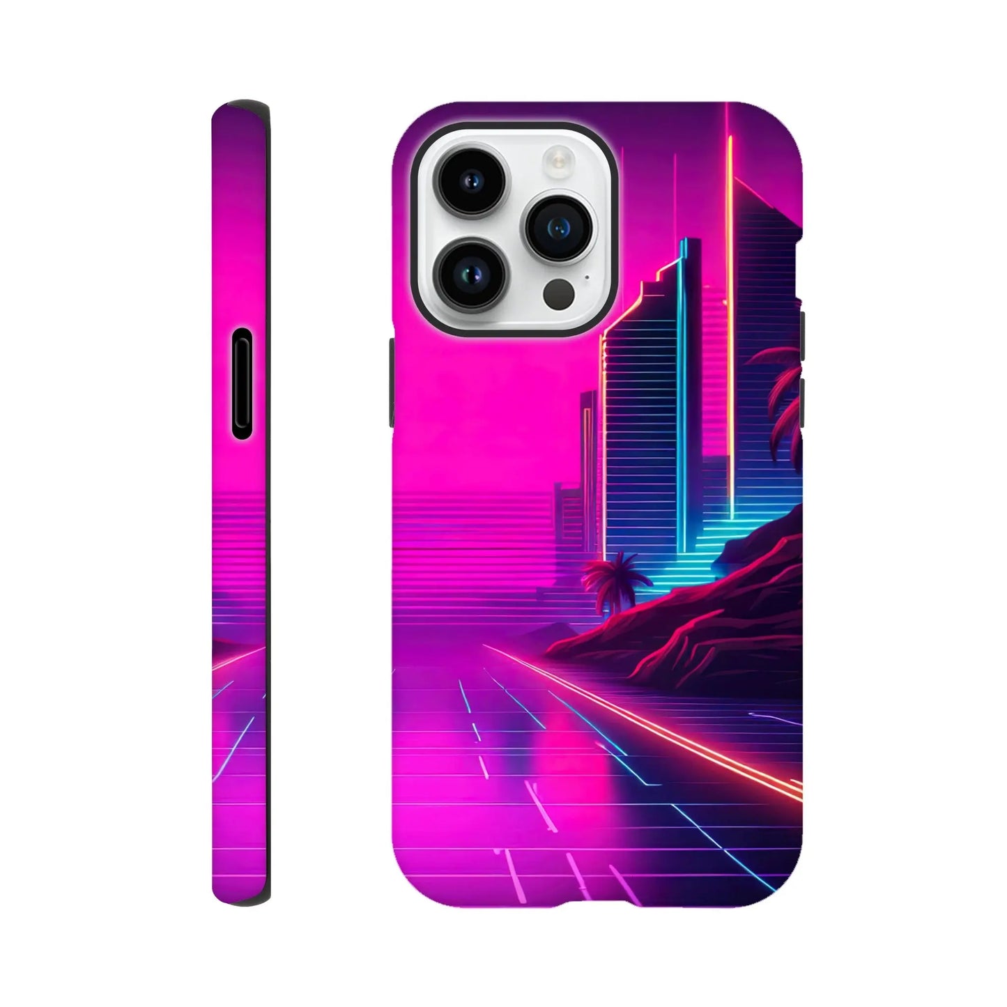 Smartphone-Hülle "Hart" - Stadtlandschaft - Neon Stil, KI-Kunst RolConArt, Neon, iPhone-14-Pro-Max