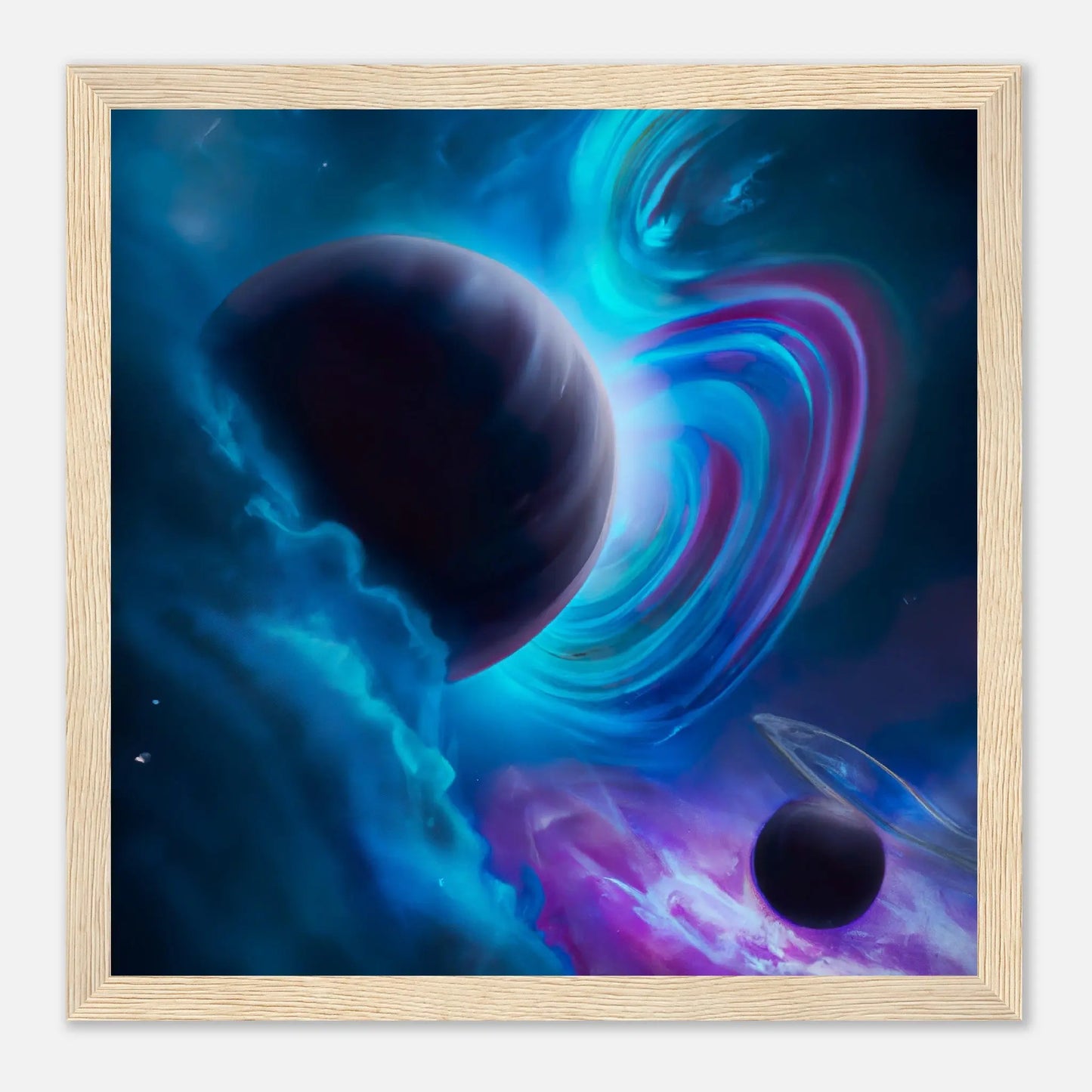 Gerahmtes Premium-Poster - Planet, Weltraum - Digitaler Stil, KI-Kunst - RolConArt, Sci-Fi, 30x30-cm-12x12-Holz