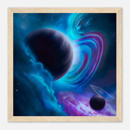 Gerahmtes Premium-Poster - Planet, Weltraum - Digitaler Stil, KI-Kunst - RolConArt, Sci-Fi, 30x30-cm-12x12-Holz