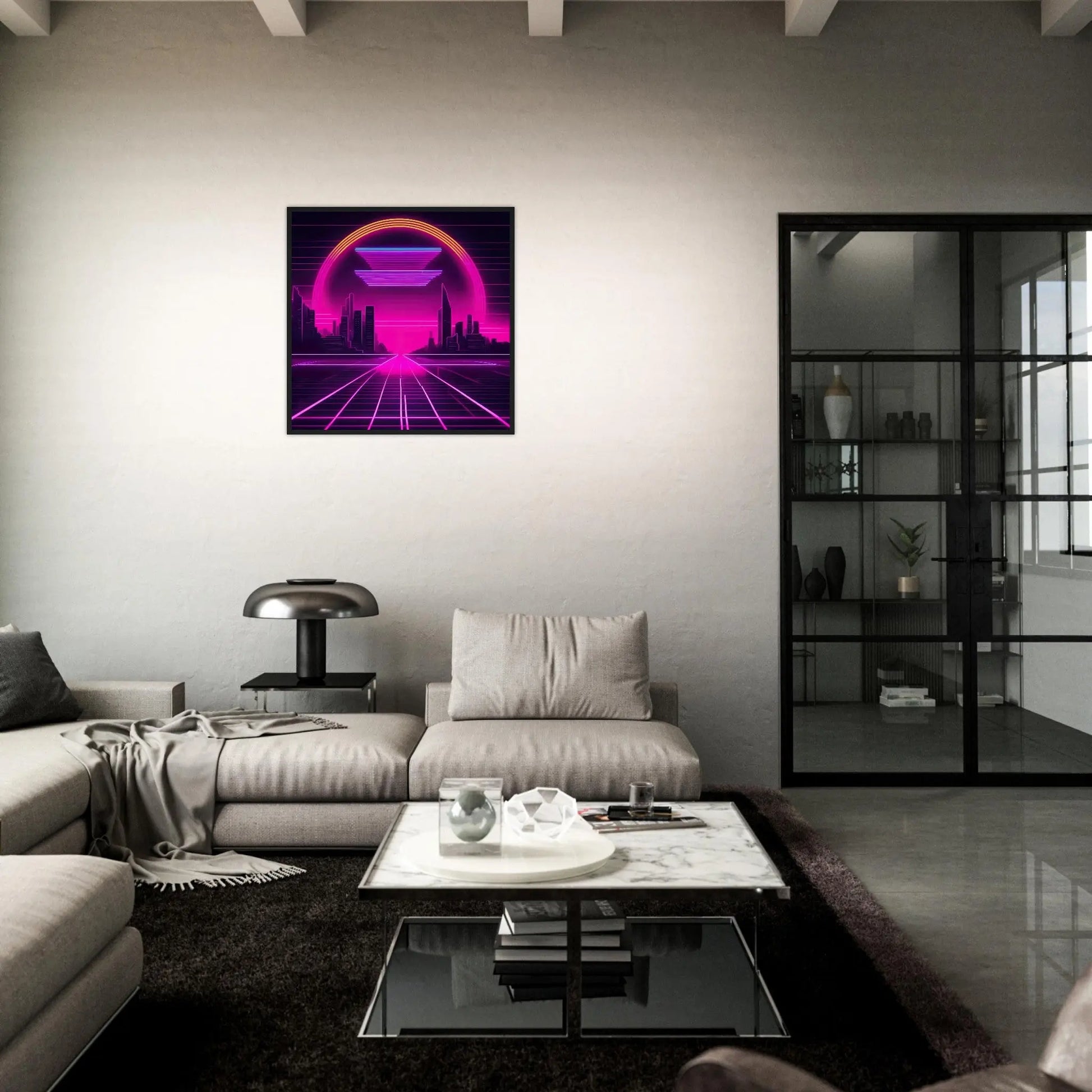 Gerahmtes Premium-Poster - Stadtlandschaft - Neon Stil, KI-Kunst - RolConArt, Neon, 