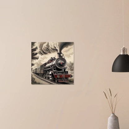 Leinwandbild - Dampflokomotive - Schwarz-Weiß Stil, KI-Kunst - RolConArt, Schwarz-Weiß mit Akzentfarben, 