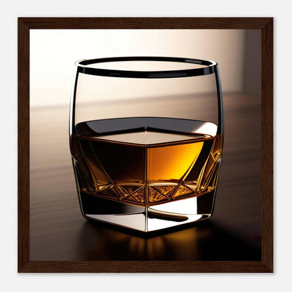 Gerahmtes Premium-Poster - Whiskey im Glas - Foto Stil, KI-Kunst - RolConArt, Kreative Vielfalt, 30x30-cm-12x12-Dunkler-Holzrahmen