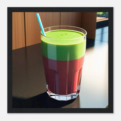 Gerahmtes Premium-Poster - Smoothie im Glas - Foto Stil, KI-Kunst - RolConArt, Kreative Vielfalt, 30x30-cm-12x12-Schwarzer-Rahmen