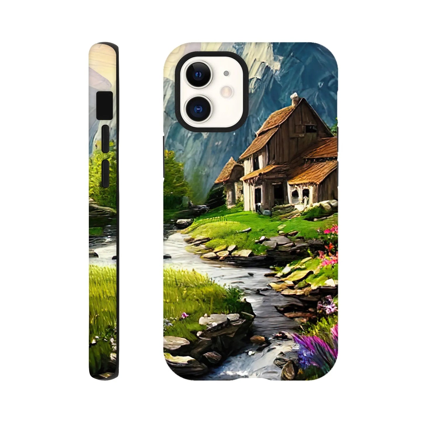 Smartphone-Hülle "Hart" - Berglandschaft - Malerischer Stil, KI-Kunst RolConArt, Landschaften, iPhone-12-Mini
