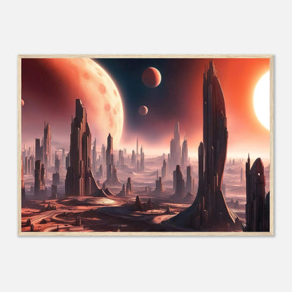 Gerahmtes Premium-Poster -Futuristische Welt- Digitaler Stil, KI-Kunst - RolConArt, Sci-Fi, 70x100-cm-28x40-Holzrahmen