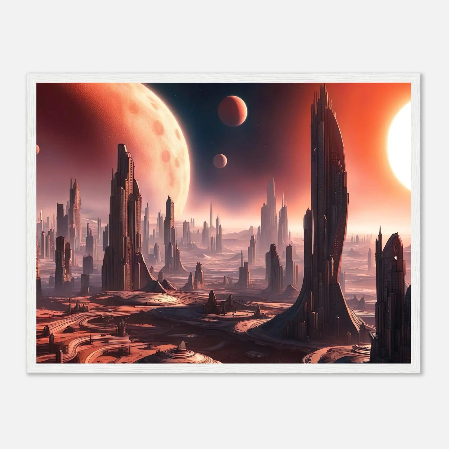 Gerahmtes Premium-Poster -Futuristische Welt- Digitaler Stil, KI-Kunst - RolConArt, Sci-Fi, 45x60-cm-18x24-Weißer-Rahmen