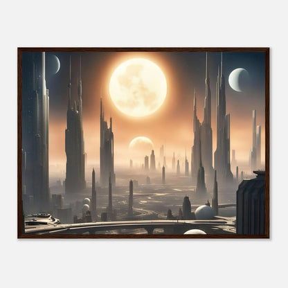 Gerahmtes Premium-Poster -Futuristische Welt- Digitaler Stil, KI-Kunst - RolConArt, Sci-Fi, 60x80-cm-24x32-Dunkler-Holzrahmen