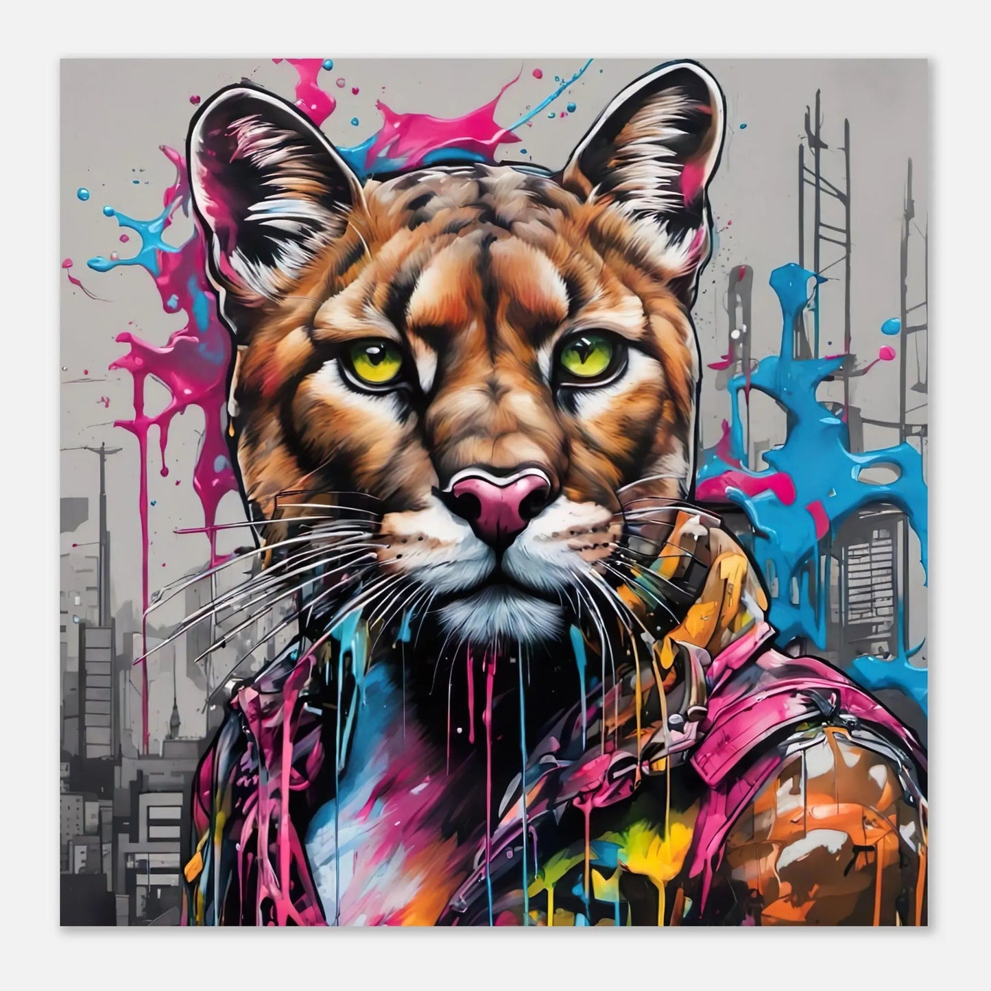 Aluminiumdruck - Puma - Splash Art Stil, KI-Kunst RolConArt