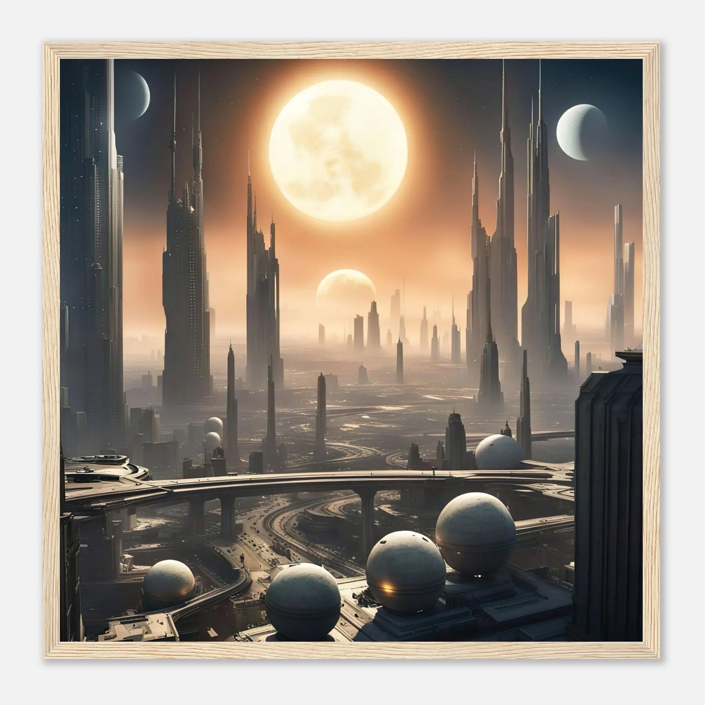 Gerahmtes Premium-Poster -Futuristische Welt- Digitaler Stil, KI-Kunst - RolConArt, Sci-Fi, 50x50-cm-20x20-Holzrahmen