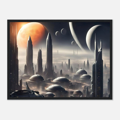 Gerahmtes Premium-Poster -Futuristische Welt- Digitaler Stil, KI-Kunst - RolConArt, Sci-Fi, 45x60-cm-18x24-Schwarzer-Rahmen