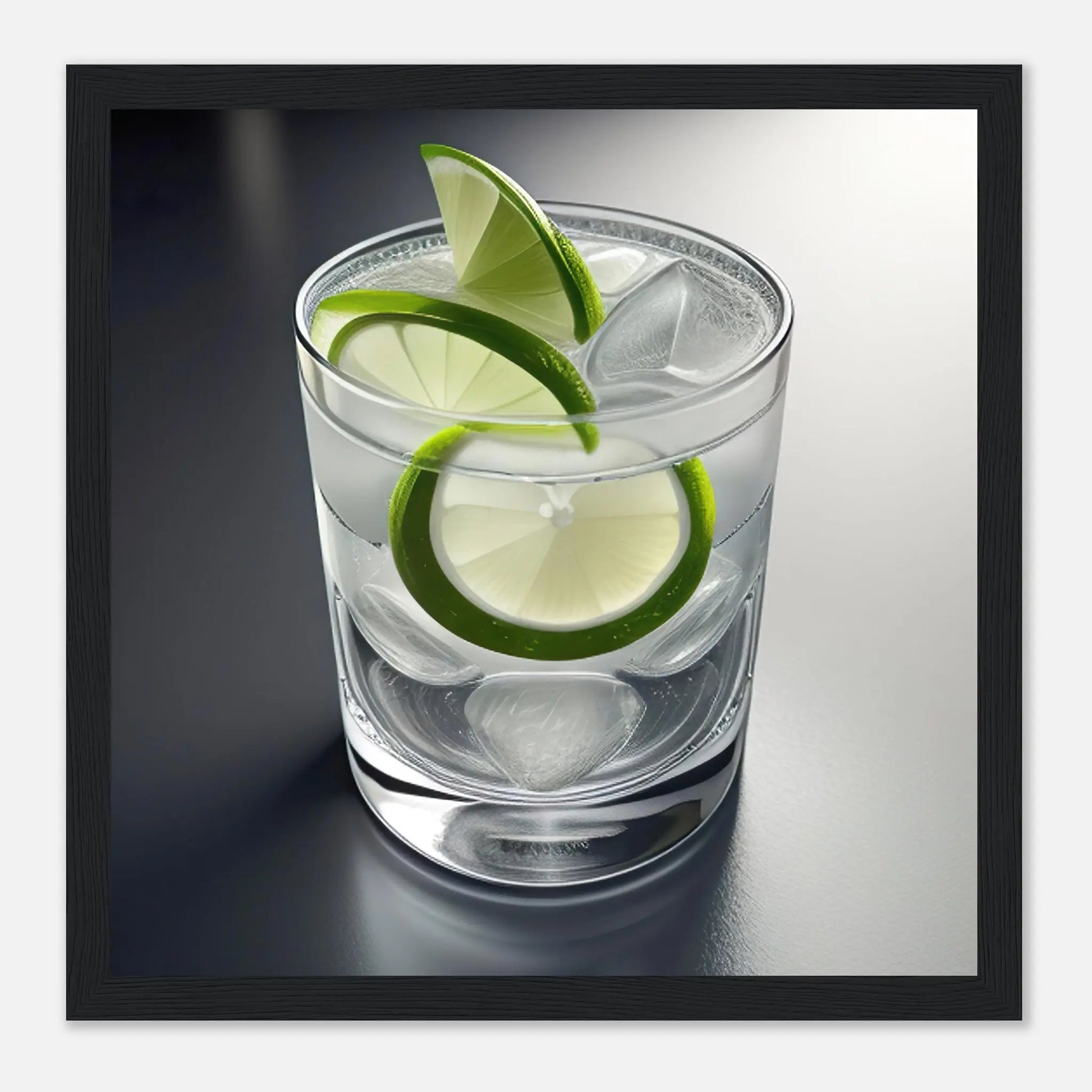 Gerahmtes Premium-Poster - Gin Tonic im Glas - Foto Stil, KI-Kunst - RolConArt, Kreative Vielfalt, 30x30-cm-12x12-Schwarzer-Rahmen