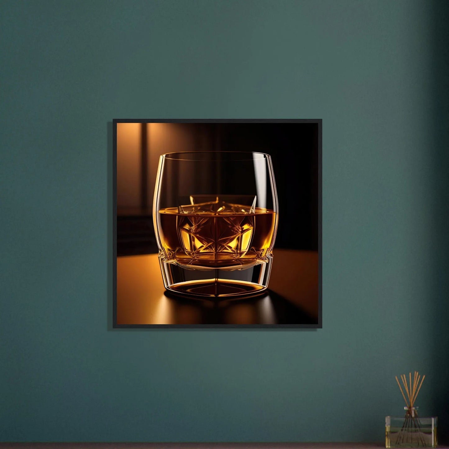 Gerahmtes Premium-Poster - Whiskey im Glas - Foto Stil, KI-Kunst - RolConArt, Kreative Vielfalt, 