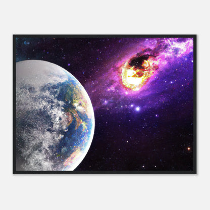 Gerahmtes Premium-Poster - Planet und Komet - Digitaler Stil, KI-Kunst - RolConArt, Sci-Fi, 60x80-cm-24x32-Schwarz