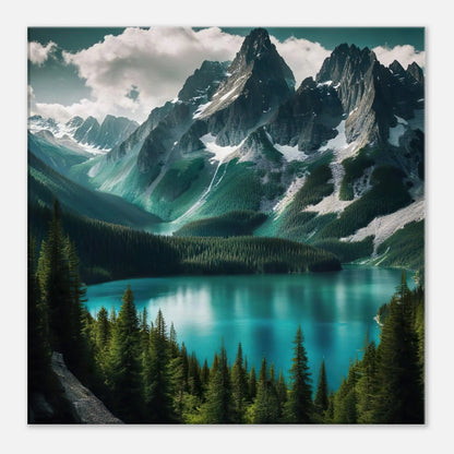 Leinwandbild - Berglandschaft mit See - Foto Stil, KI-Kunst - RolConArt, Landschaften, 50x50-cm-20x20