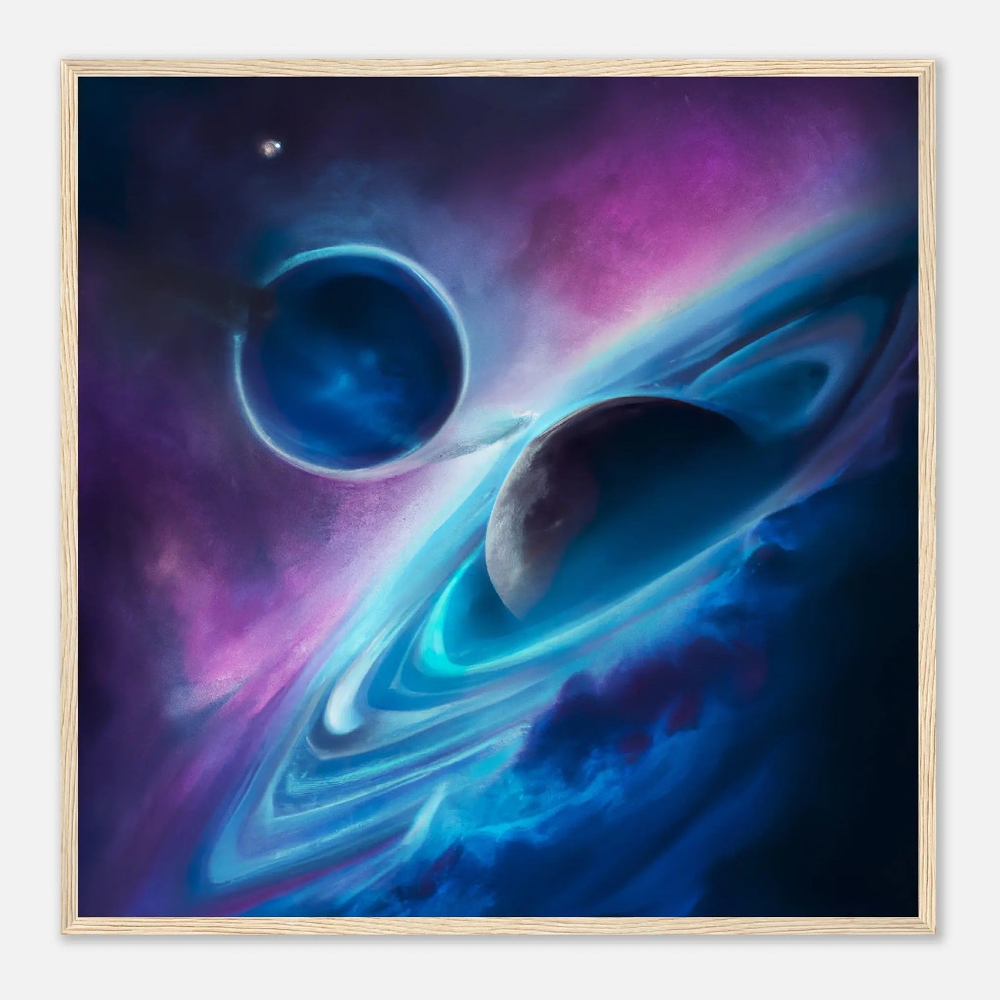 Gerahmtes Premium-Poster - Planet, Weltraum - Digitaler Stil, KI-Kunst - RolConArt, Sci-Fi, 70x70-cm-28x28-Holz