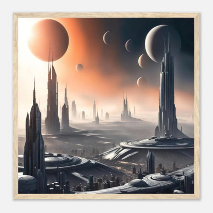 Gerahmtes Premium-Poster -Futuristische Welt- Digitaler Stil, KI-Kunst - RolConArt, Sci-Fi, 50x50-cm-20x20-Holzrahmen