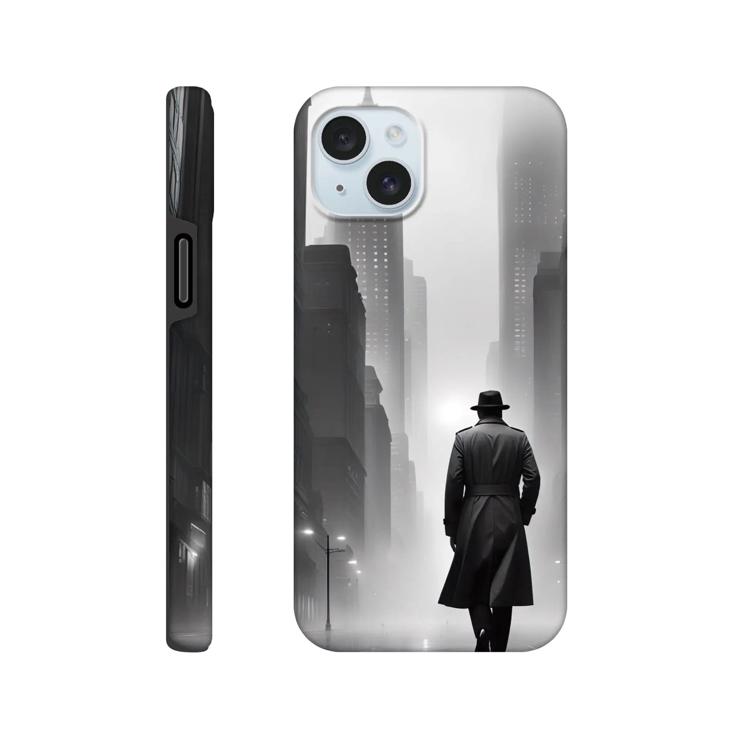 Smartphone-Hülle "Hart" - Stadtgänger - Schwarz-Weiß Stil, KI-Kunst RolConArt, Schwarz-Weiß, iPhone-15-Plus