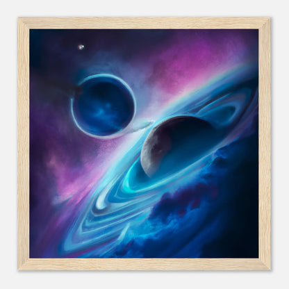 Gerahmtes Premium-Poster - Planet, Weltraum - Digitaler Stil, KI-Kunst - RolConArt, Sci-Fi, 30x30-cm-12x12-Holz