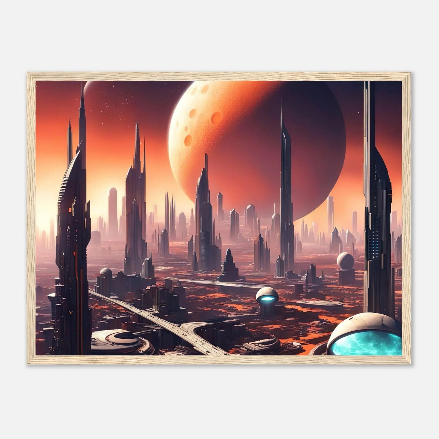 Gerahmtes Premium-Poster -Futuristische Welt- Digitaler Stil, KI-Kunst - RolConArt, Sci-Fi, 45x60-cm-18x24-Holzrahmen