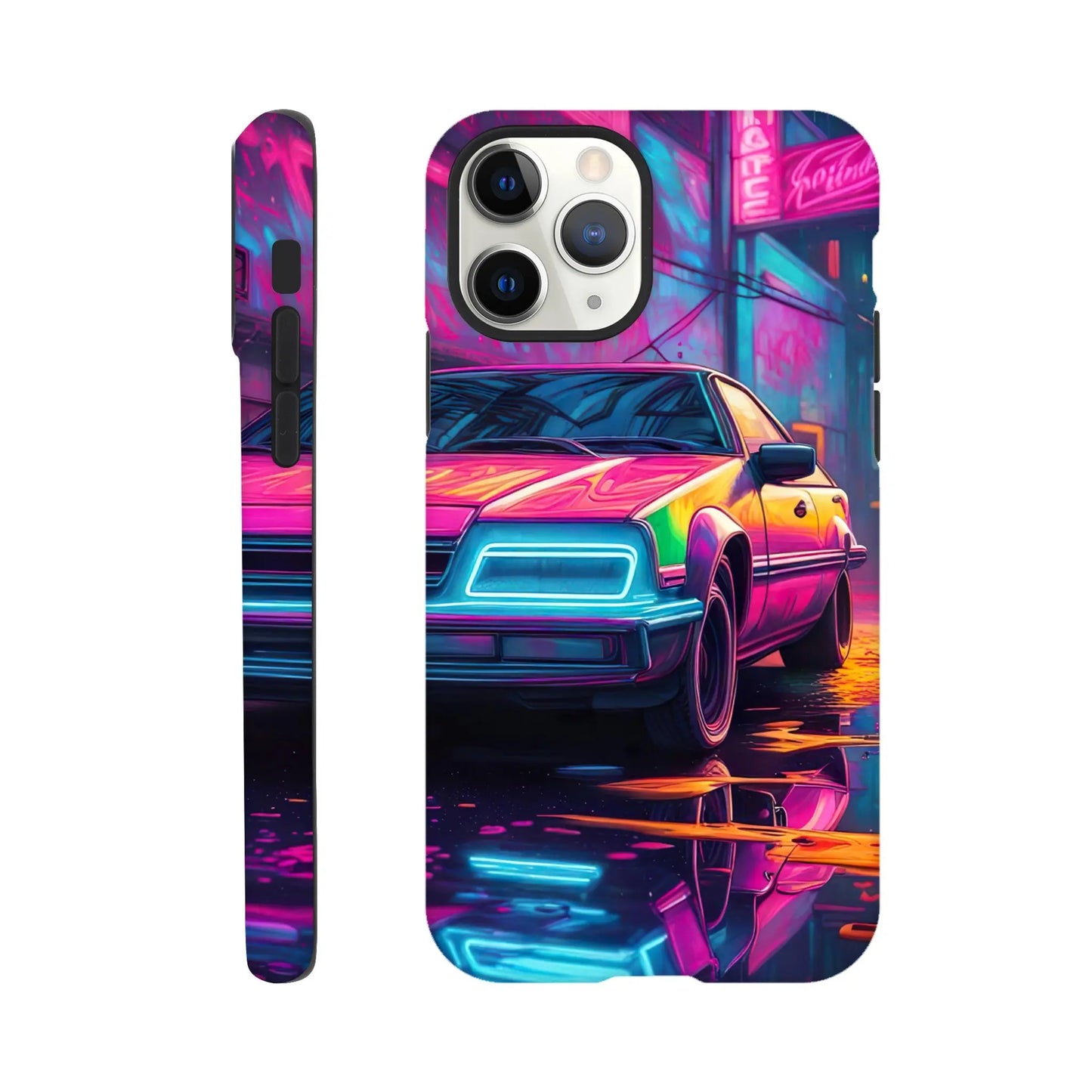 Smartphone-Hülle "Hart" - Retro Auto - Neon Stil, KI-Kunst RolConArt, Neon, iPhone-11-Pro