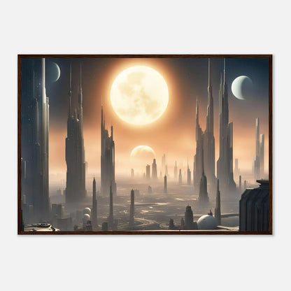 Gerahmtes Premium-Poster -Futuristische Welt- Digitaler Stil, KI-Kunst - RolConArt, Sci-Fi, 70x100-cm-28x40-Dunkler-Holzrahmen