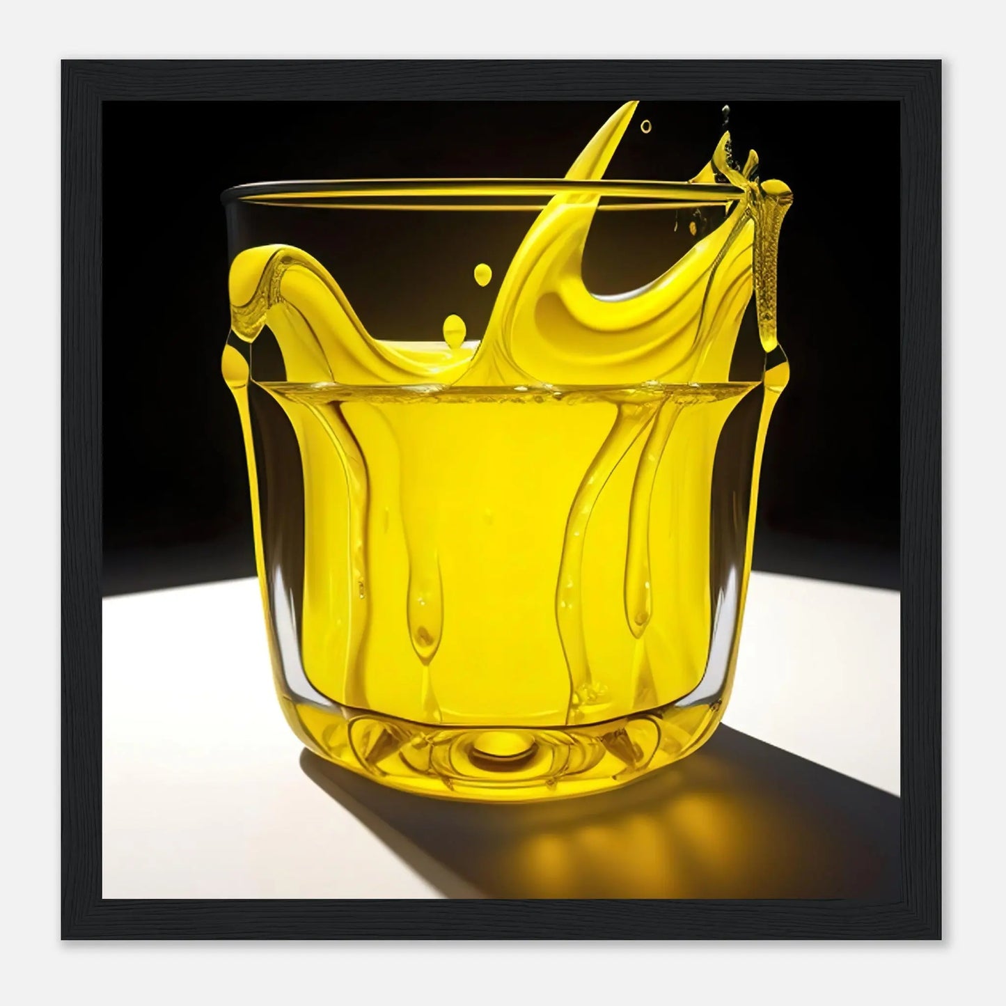 Gerahmtes Premium-Poster - Glas mit gelbem Trank - Foto Stil, KI-Kunst - RolConArt, Kreative Vielfalt, 30x30-cm-12x12-Schwarzer-Rahmen