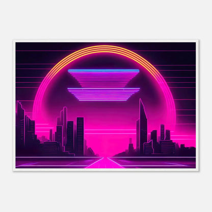 Gerahmtes Premium-Poster - Stadtlandschaft - Neon Stil, KI-Kunst - RolConArt, Neon, 70x100-cm-28x40-Weißer-Rahmen