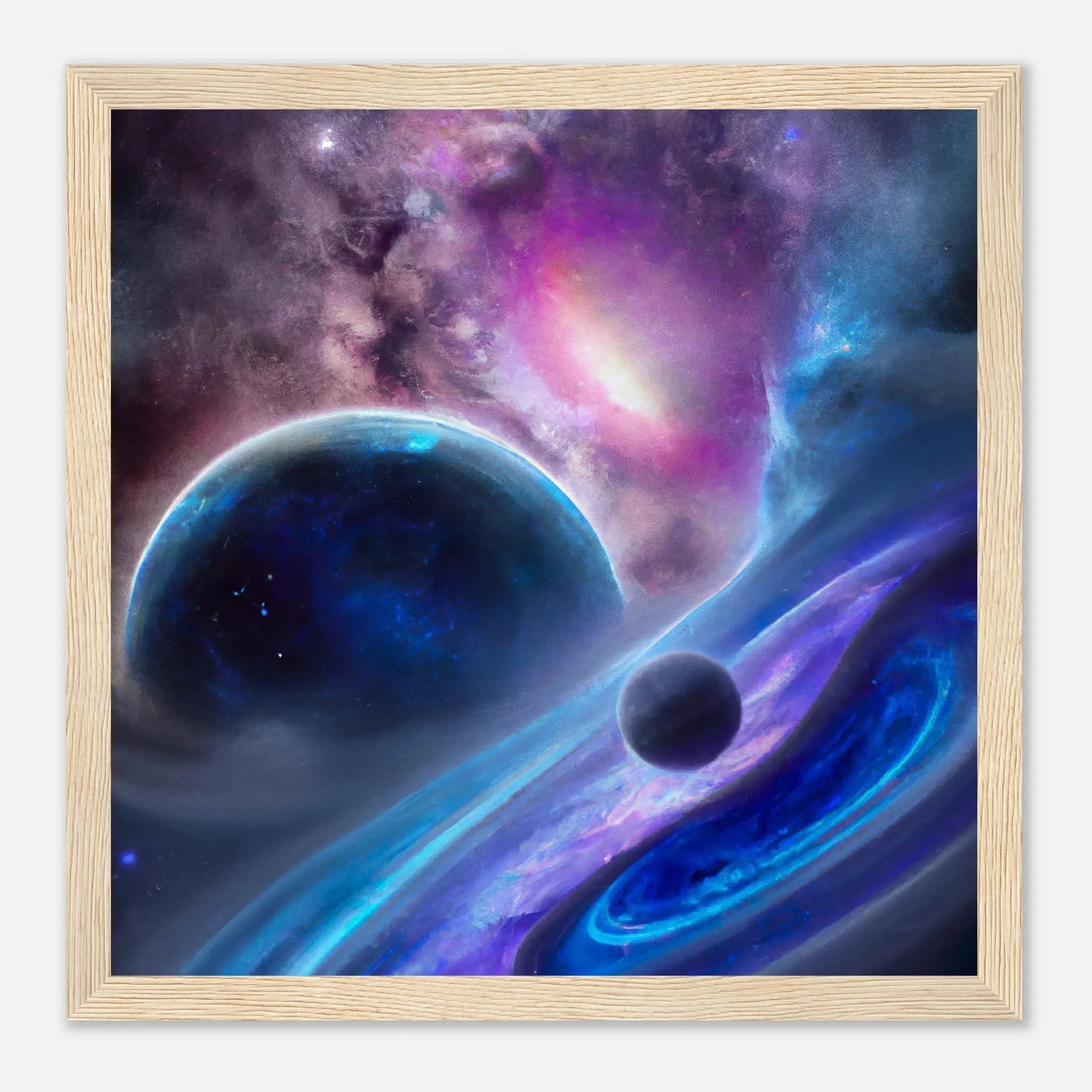 Gerahmtes Premium-Poster - Planet, Weltraum - Digitaler Stil, KI-Kunst - RolConArt, Sci-Fi, 30x30-cm-12x12-Holz