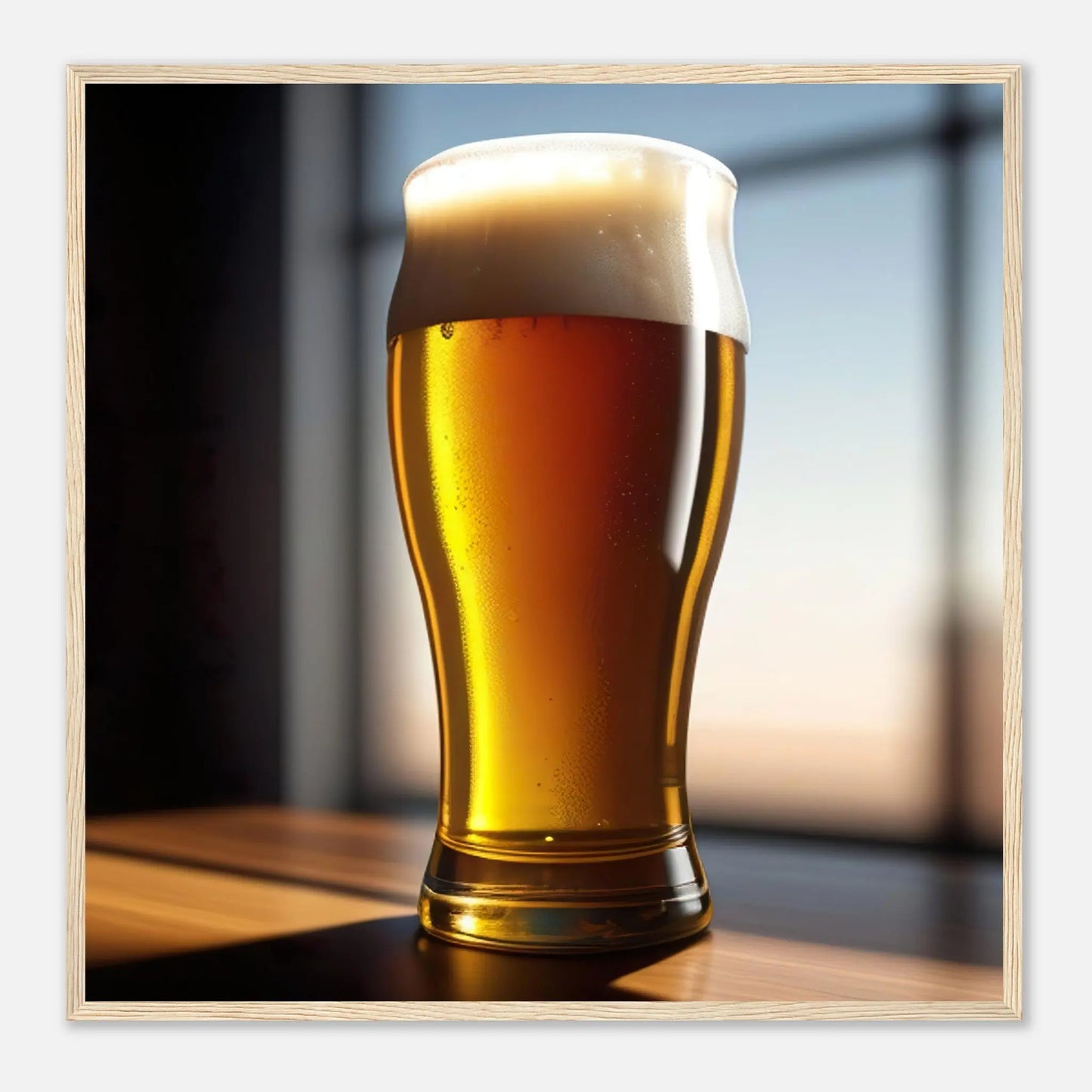 Gerahmtes Premium-Poster - Bier im Glas - Foto Stil, KI-Kunst - RolConArt, Kreative Vielfalt, 70x70-cm-28x28-Holzrahmen