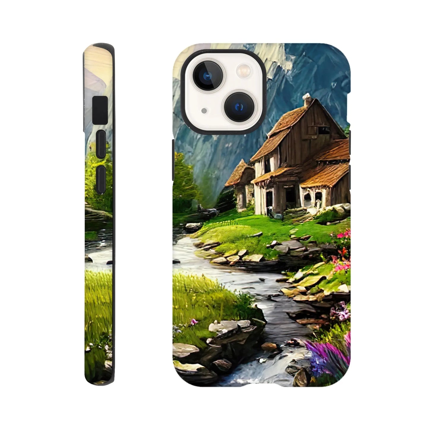 Smartphone-Hülle "Hart" - Berglandschaft - Malerischer Stil, KI-Kunst RolConArt, Landschaften, iPhone-13-Mini