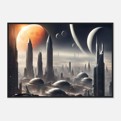 Gerahmtes Premium-Poster -Futuristische Welt- Digitaler Stil, KI-Kunst - RolConArt, Sci-Fi, 70x100-cm-28x40-Schwarzer-Rahmen