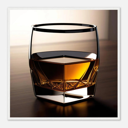 Gerahmtes Premium-Poster - Whiskey im Glas - Foto Stil, KI-Kunst - RolConArt, Kreative Vielfalt, 70x70-cm-28x28-Weißer-Rahmen