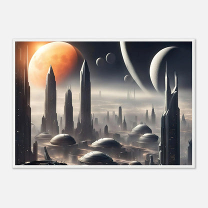 Gerahmtes Premium-Poster -Futuristische Welt- Digitaler Stil, KI-Kunst - RolConArt, Sci-Fi, 70x100-cm-28x40-Weißer-Rahmen